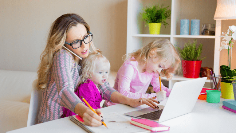 Stressed mum with work and kids