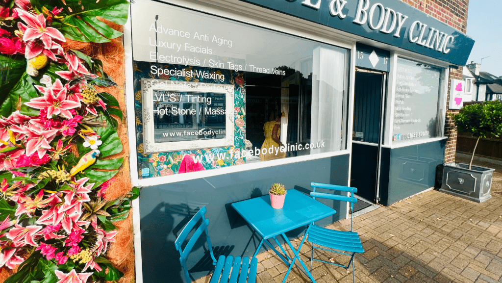 Chiropractic Clinic where a top Orpington chiropractor works, with beautiful flowers and chairs out side welcoming new patients in