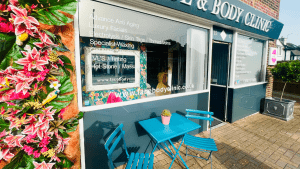 Top Chiropractic Treatments at Orpington Chiropractic Clinic Back Care Expert Chiropractic Care by Orpington Chiropractor: No More Back Pain! Chiropractic Clinic in Orpington with beautiful flowers and chairs out side welcoming new patients in